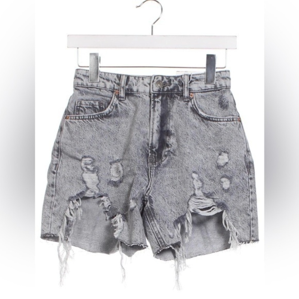 ASOS Berksha Ripped charcoal grey acid wash denim shorts high rise distressed 8